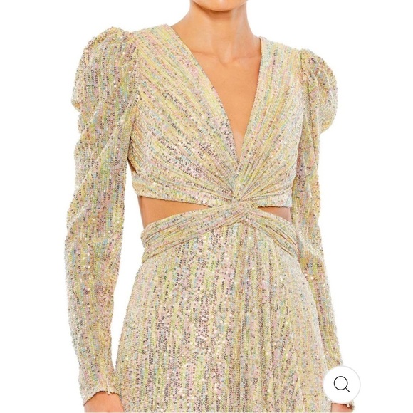Mac Duggal Dresses & Skirts - METALLIC PUFF SLEEVE FRONT TWIST CUT OUT GOWN SIZE 6